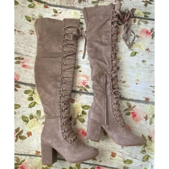 NWOT Nature Breeze Taupe Suede Over-the-Knee Boots Size 7 - Picture 3 of 16